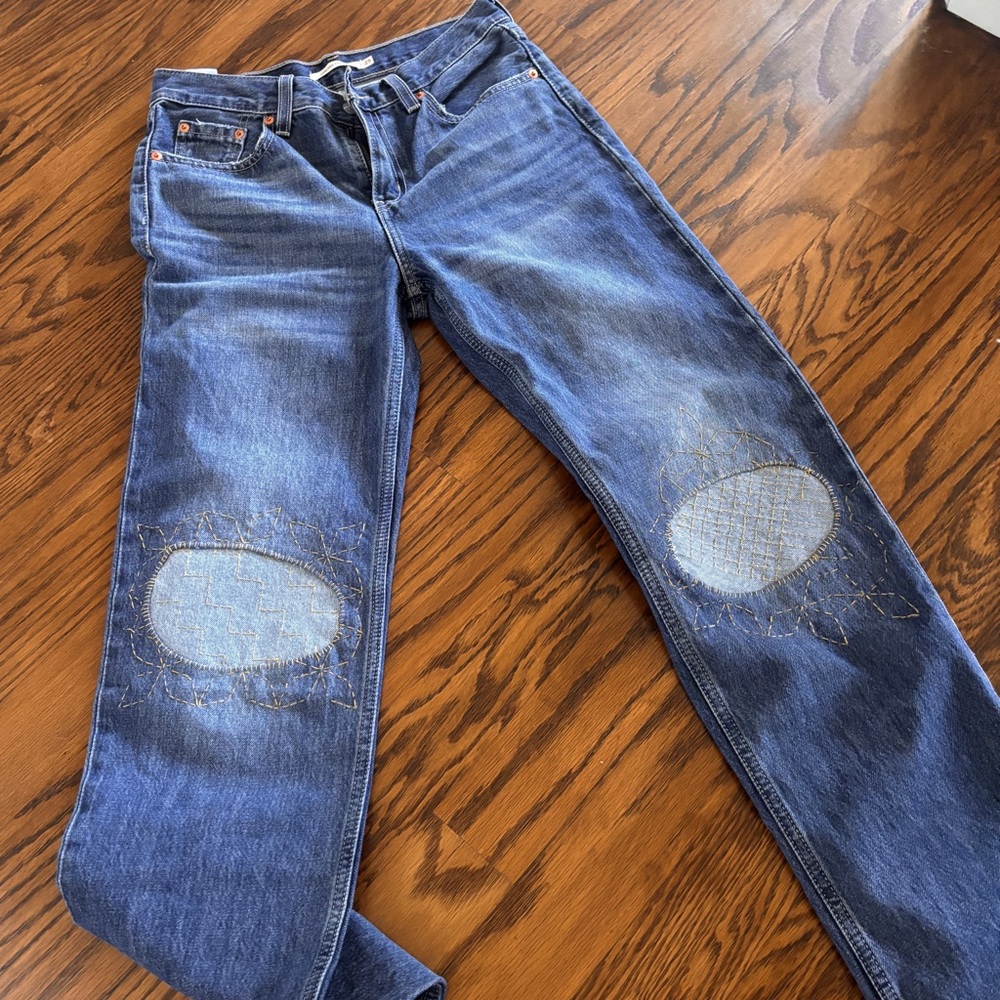 Women's Levi’s Straight Leg Jeans - Upcycled with Sashiko stitching